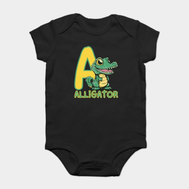 A for Alligator - Alphabet Animals - Cartoon Style for Kids Baby Bodysuit by TuncGK